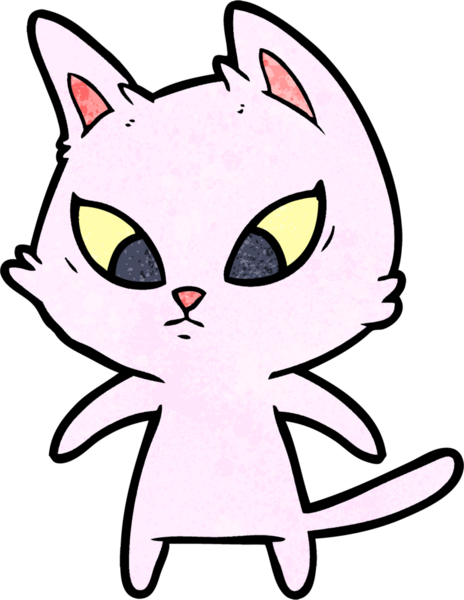 Bir insan tarafından çizilmiş kafası karışmış çizgi film kedisi.