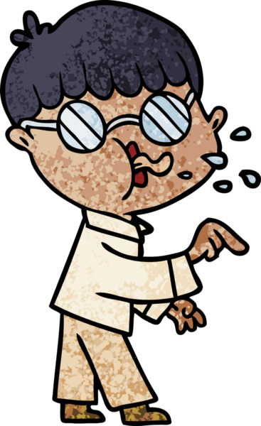 Gözlük takan çizgi film çocuğu bir insan tarafından çizildi.