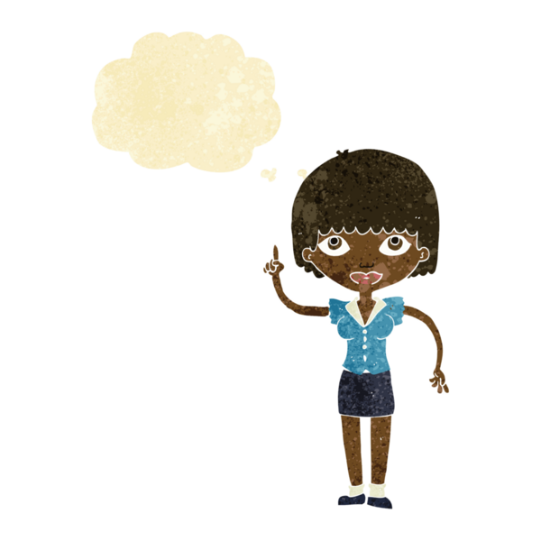 Bir insan tarafından çizilmiş düşünce baloncuğu fikri olan karikatür kadın.