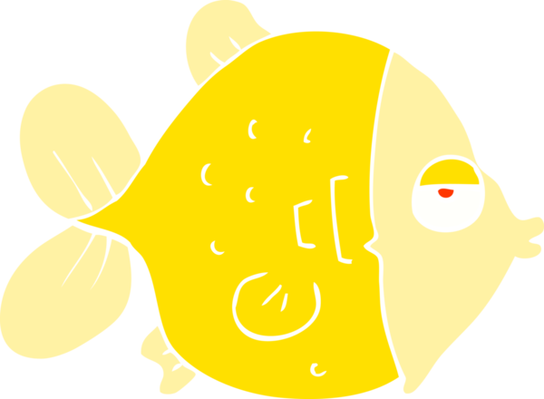 Bir insan tarafından çizilmiş komik balığın düz renk çizimi