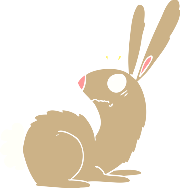 Düz renkli çizgi film bir insan tarafından çizilmiş ürkmüş tavşan.