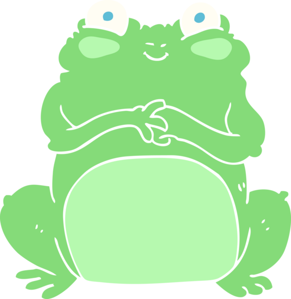 Bir insan tarafından çizilmiş komik kurbağanın düz renk çizimi