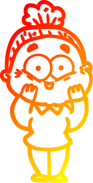 Bir insan tarafından çizilmiş mutlu, yaşlı bir kadının sıcak çizgi çizimi.