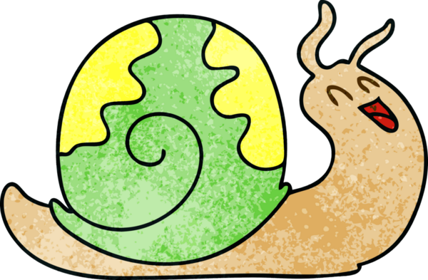 Bir insan tarafından çizilmiş garip bir çizgi film salyangozu.