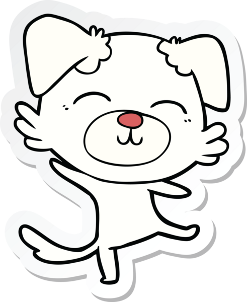 Bir insan tarafından çizilmiş mutlu dans eden bir köpeğin çıkartması.