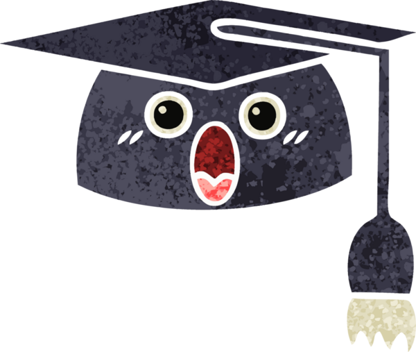 Bir insanın çizdiği mezuniyet şapkasının retro çizim tarzı karikatürü.