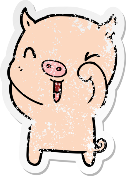 Bir insan tarafından çizilmiş mutlu çizgi film domuzunun sıkıntılı çıkartması.