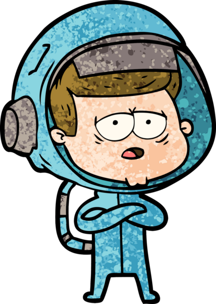 Bir insan tarafından çizilmiş yorgun astronot çizgi filmi.