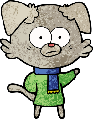 Bir insan tarafından çizilmiş eşarp takan sinirli bir köpek.