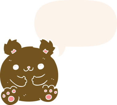 Bir insan tarafından çizilmiş eski tarz konuşma baloncuğu olan çizgi film ayısı.