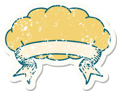 Bir insan tarafından çizilmiş gri bulutlu eski bir etiket.