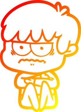 Bir insan tarafından çizilmiş kızgın çizgi film çocuğunun sıcak çizgi çizimi.