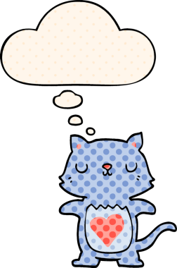 Çizgi roman tarzında bir insan tarafından çizilmiş düşünce baloncuğu olan sevimli çizgi film kedisi.