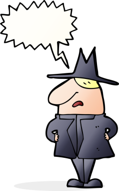 Bir insan tarafından çizilmiş, palto ve şapkalı bir karikatür adamı.