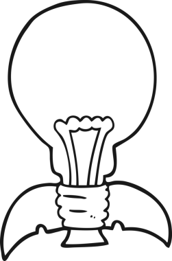 Bir insan tarafından çizilen serbest çizim siyah beyaz çizgi film ampul roket gemisi