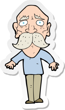 Bir insan tarafından çizilmiş üzgün, yaşlı bir adamın çıkartması.