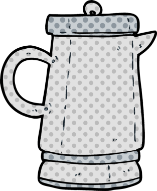 Bir insan tarafından çizilmiş eski bir metal çaydanlık.