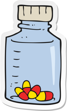 Bir insan tarafından çizilmiş bir kutu hapın etiketi.