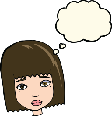 Bir insan tarafından çizilmiş düşünce baloncuklu kadın yüzü.