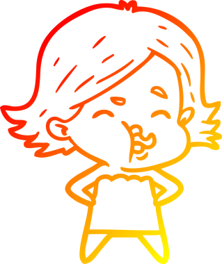 Bir insan tarafından çizilmiş bir çizgi film kızının sıcak çizgi çizimi.