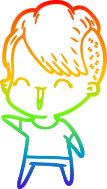 Gökkuşağı gradyan çizgi çizimi Bir insan tarafından çizilmiş mutlu hippi kız