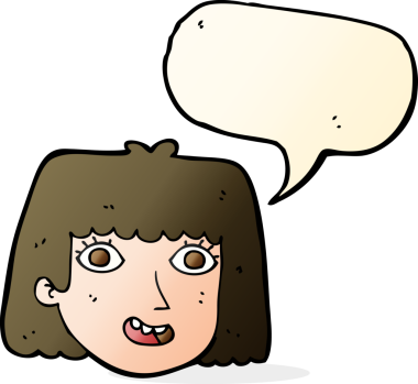 Bir insan tarafından çizilmiş konuşma balonlu mutlu kadın yüzü.