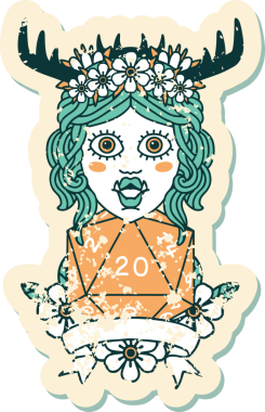 Retro Dövme Biçimli Ork karakteri bir insan tarafından çizilmiş 20 zar ile