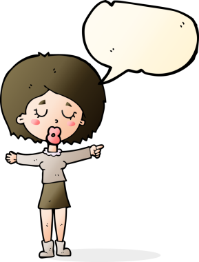 Bir insan tarafından çizilmiş konuşma balonu olan bir kadını gösteren çizgi film.