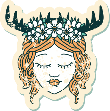 Bir insan tarafından çizilmiş bir Druid karakterinin grunge çıkartması.