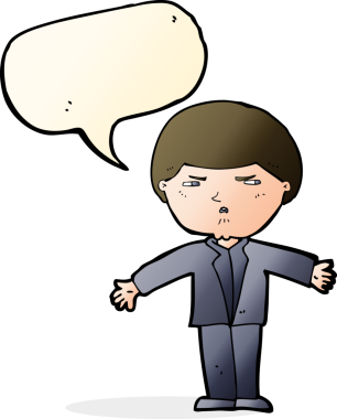 Bir insan tarafından çizilmiş konuşma baloncuğuyla rahatsız bir adam.