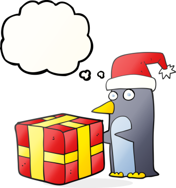 Serbest çizim düşünce balonu karikatür noel pengueni bir insan tarafından çizilmiş