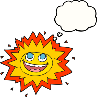 Bir insan tarafından çizilmiş düşünce baloncuğu karikatür güneşi