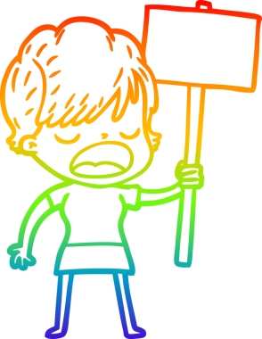 Gökkuşağı gradyan çizgi çizimi bir insan tarafından çizilmiş bir karikatür kadın