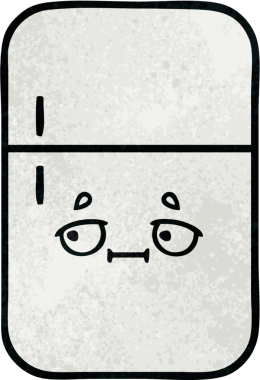 Bir insan tarafından çizilmiş buzdolabının retro grunge desenli karikatürü.