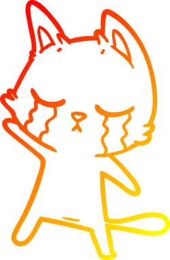 Bir insan tarafından çizilen ağlayan çizgi film kedisinin sıcak çizgi çizgisi.