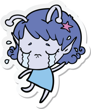 Bir insan tarafından çizilmiş ağlayan uzaylı bir kızın çıkartması.