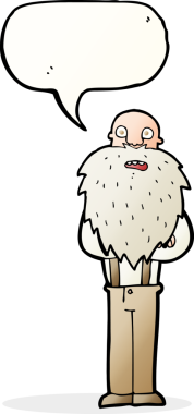 Bir insan tarafından çizilmiş konuşma balonlu sakallı yaşlı adam.