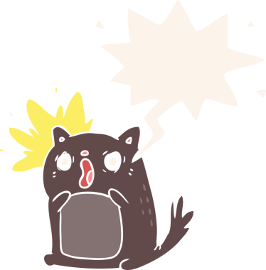 Çizgi film, bir insan tarafından çizilmiş konuşma baloncuğuyla şaşkına dönmüş bir kedi.