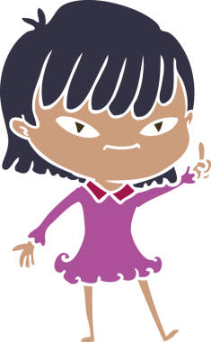 Bir insan tarafından çizilmiş düz renkli karikatür kadın