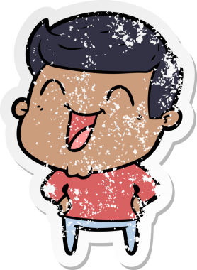 Bir insan tarafından çizilmiş gülen karikatür adamın sıkıntılı çıkartması.