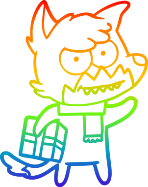 Gökkuşağı gradyan çizgi çizimi bir insan tarafından çizilmiş sırıtan tilki çizgi filmi