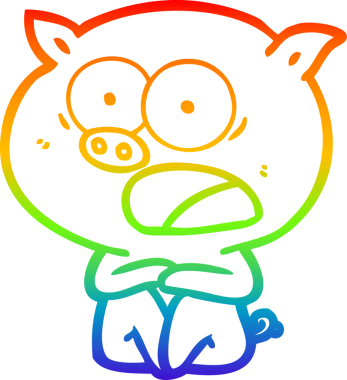 Gökkuşağı gradyan çizimi şok olmuş çizgi film domuzu insan tarafından çizilmiş.