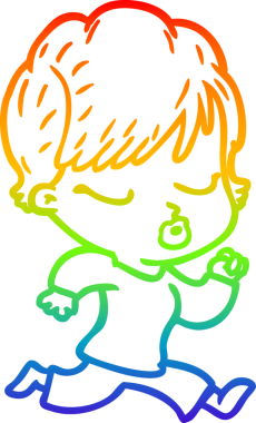 Gökkuşağı gradyan çizgi çizimi bir insan tarafından çizilmiş gözleri olan bir karikatür kadın