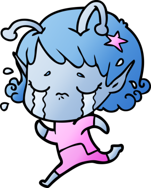 Bir insan tarafından çizilmiş ağlayan uzaylı kız çizgi filmi.