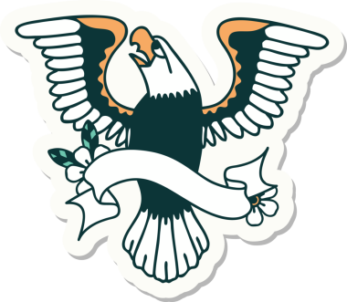 Bir insan tarafından çizilmiş Amerikan kartalı dövmesi stili çıkartması.