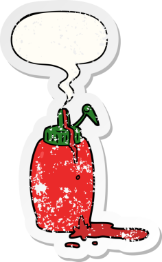 çizgi film domatesli ketçap şişesi konuşma baloncuğu bir insan tarafından çizilmiş sıkıntılı eski bir çıkartma