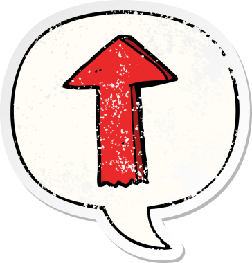 Konuşma baloncuğu olan çizgi film oku bir insan tarafından çizilmiş sıkıntılı eski bir çıkartma