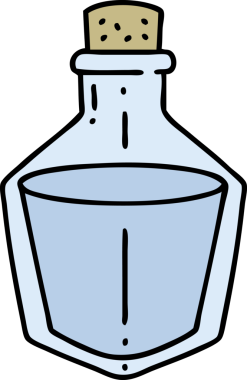 Bir insan tarafından çizilmiş iksir şişesi karikatürü.