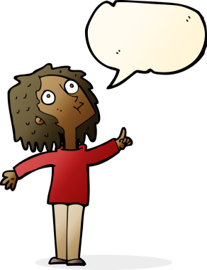 Bir insan tarafından çizilmiş konuşma balonu olan meraklı bir karikatür.