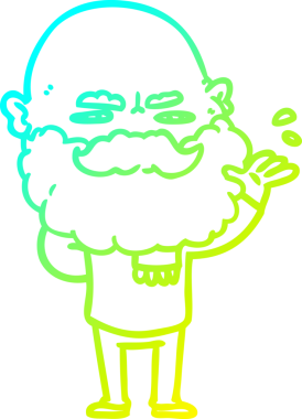 Bir insan tarafından çizilmiş sakallı, soğuk bir çizgi film çizimi.